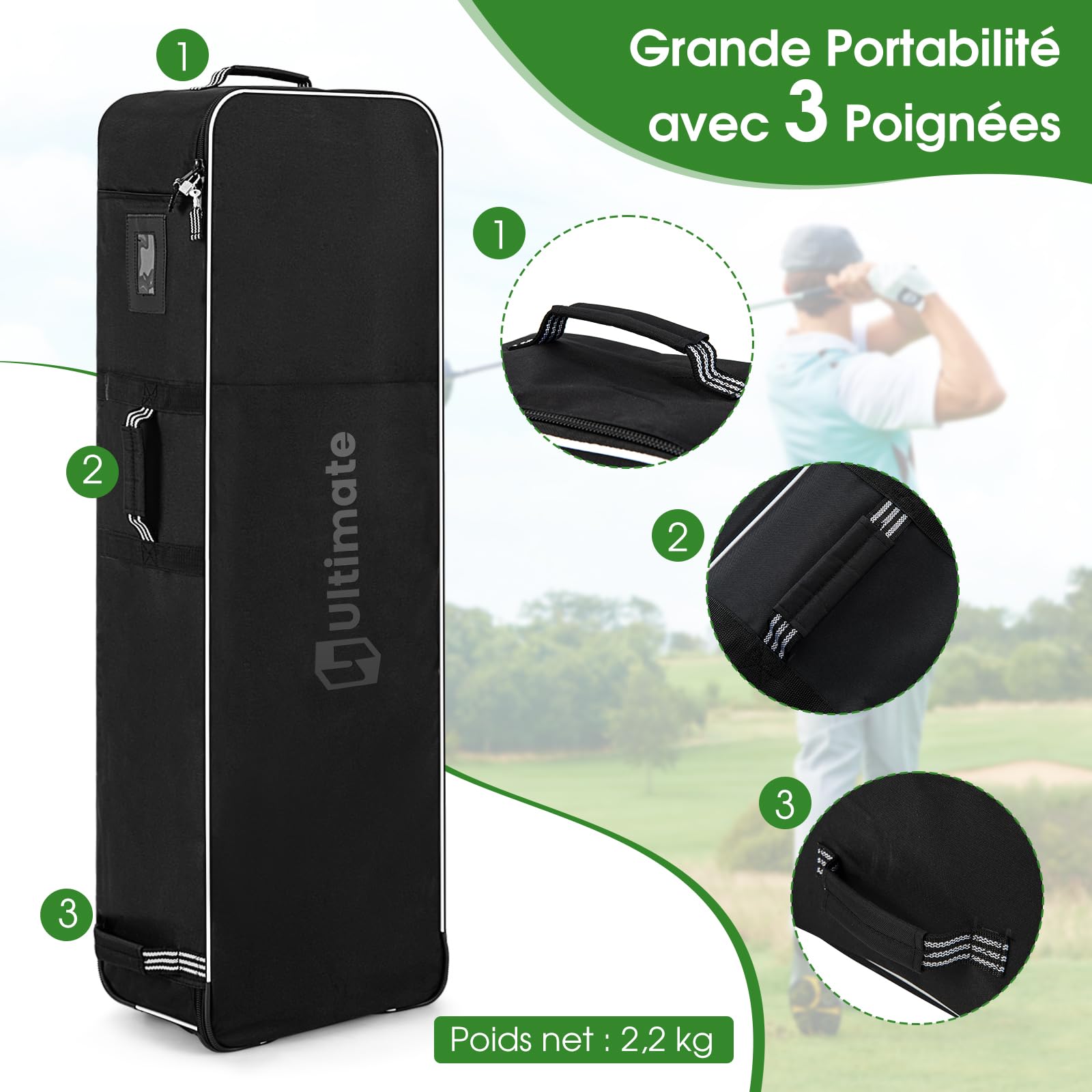GOPLUS Sac de Voyage de Clubs de Golf avec Roulettes, Housse en Tissu Oxford Imperméable Pliable