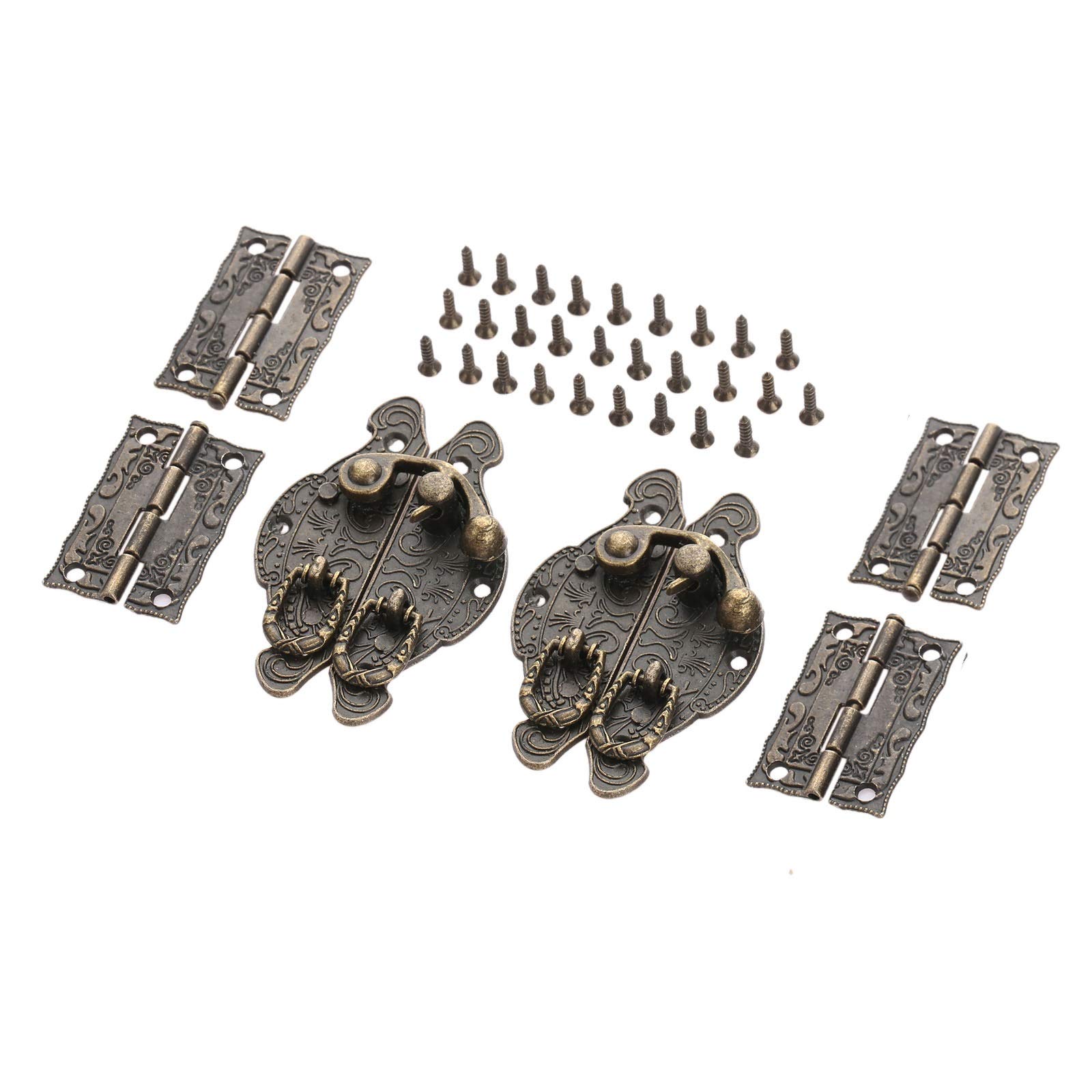 2pcs Antico Bronzo Bronzo Lock Block Jewelry Box in Legno Toggle Hasp Latch Chiusura + 4pcs Mobili Armadio Cerniera Vintage Hardware