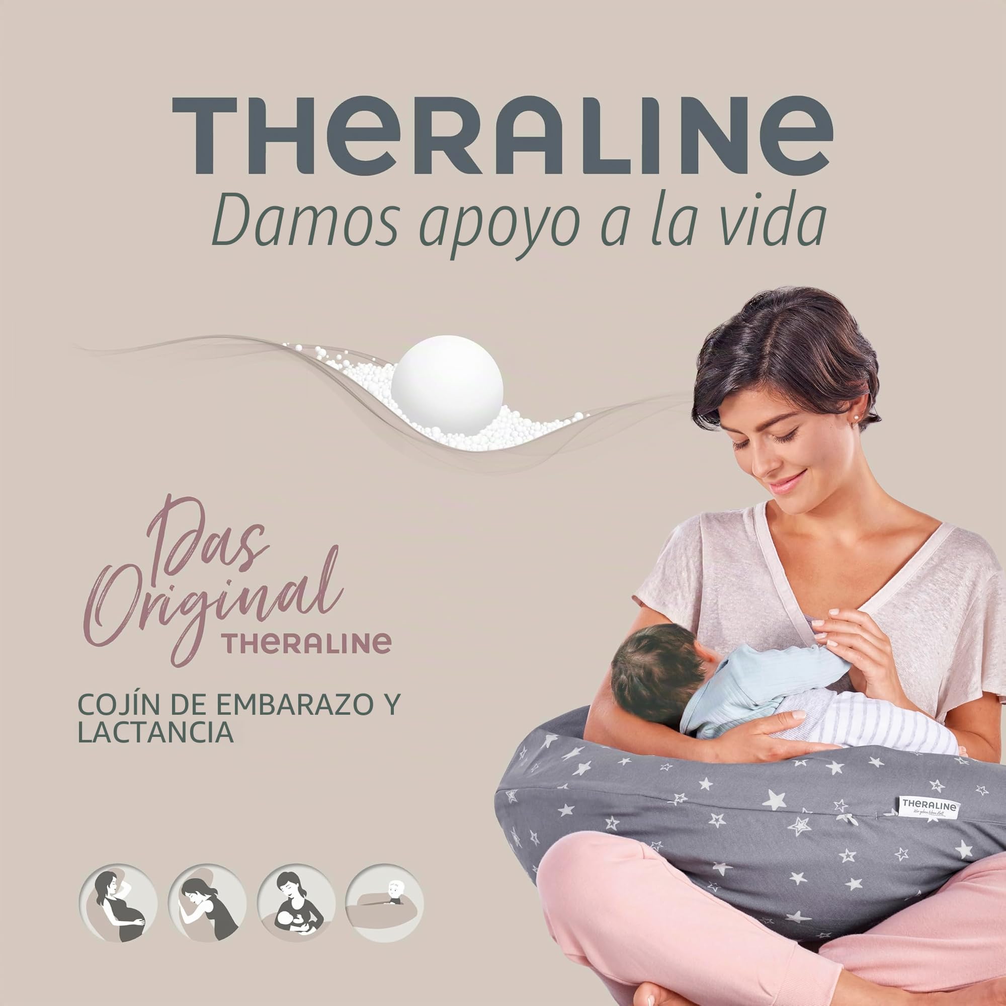 Theraline, cojín de lactancia con tapa incluida, 190 cm, turquesa (Punkte türkis)