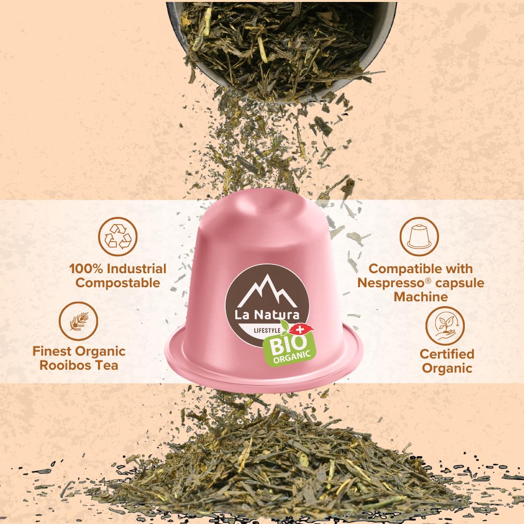 La Natura Lifestyle ROOIBOS BIO TEE | 100% Cápsulas de té compostables industriales | Respetuoso con el medio ambiente | 60 cápsulas de té | para máquinas Nespresso®³