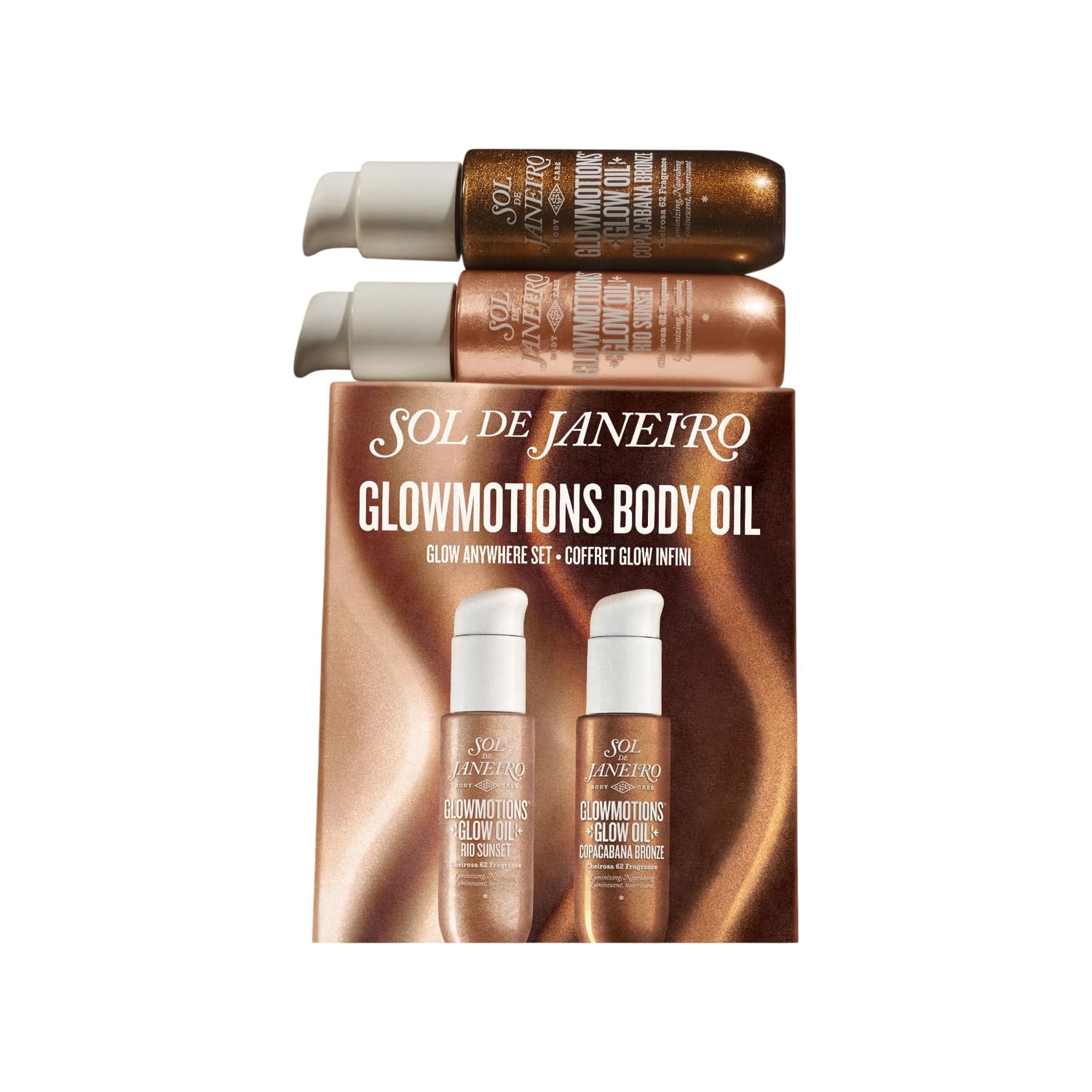 Sol de Janeiro GLOWMOTIONS Duo Set, olio per il corpo con lucentezza, due finiture, fragranza Cheirosa 62™, formula nutriente, formato da viaggio