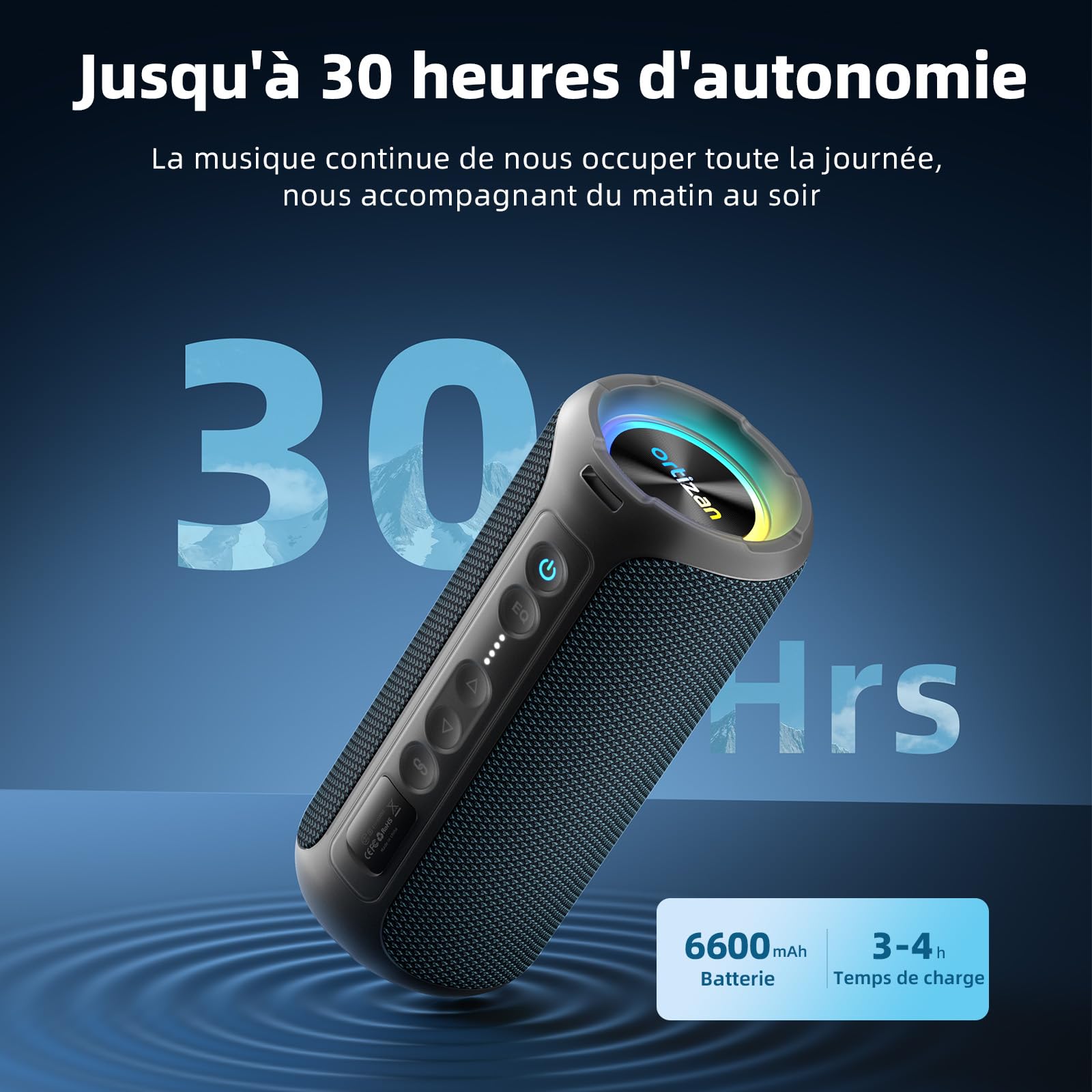Ortizan 40W Enceinte Bluetooth Puissante IPX7 Portable Rechargeable 30h Autonomie Stéréo Sans Fil