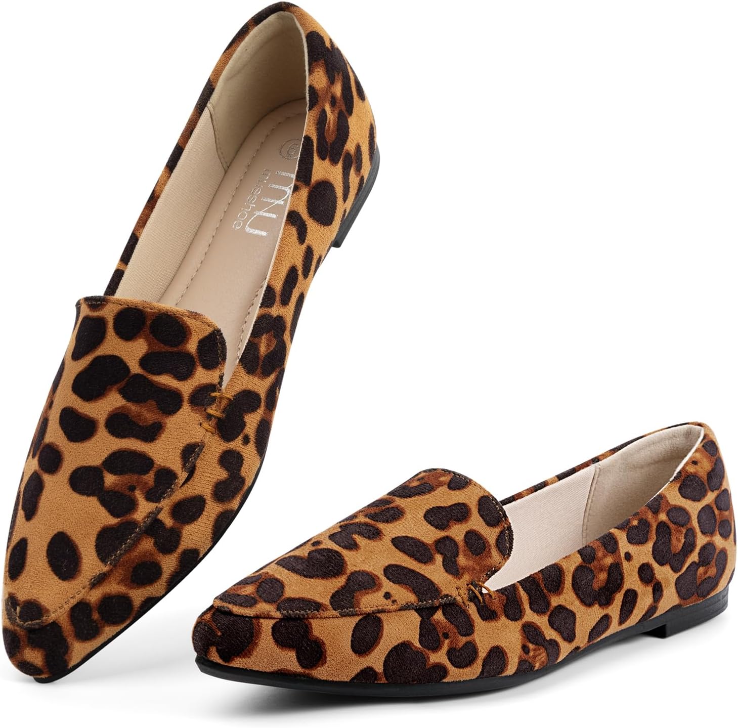 MUSSHOE Pointed Toe Flats for Women: Comfortable Business Casual Work Shoes - Soft Faux Suede Slip On Loafers with Arch Support for Office & Walking