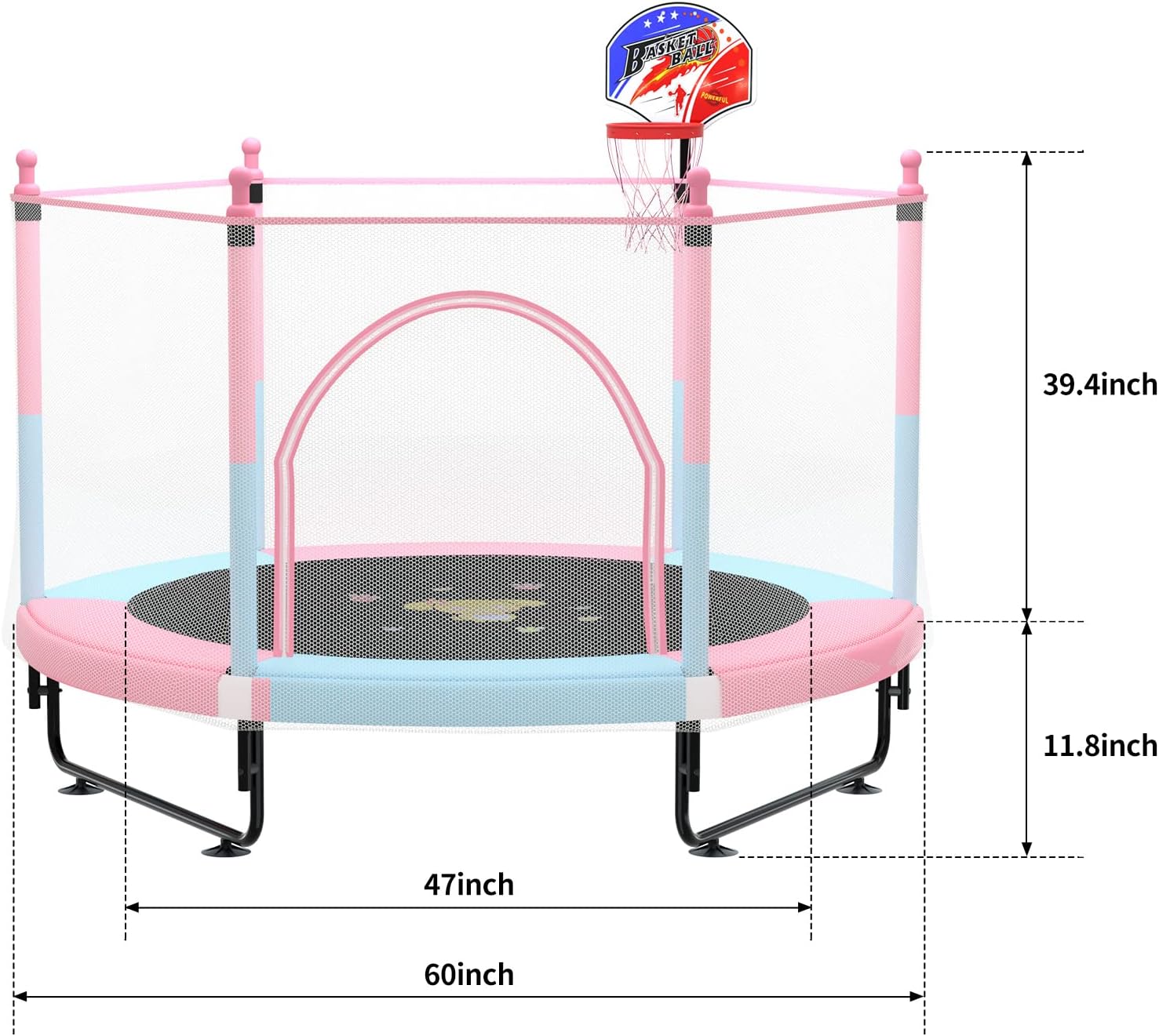 5FT Trampoline for Kids Toddler Indoor Trampoline with Safety Enclosure Net, Mini Basketball Hoop, Jumping Mat for Home Entertainment Equipment Outdoor Backyard Games