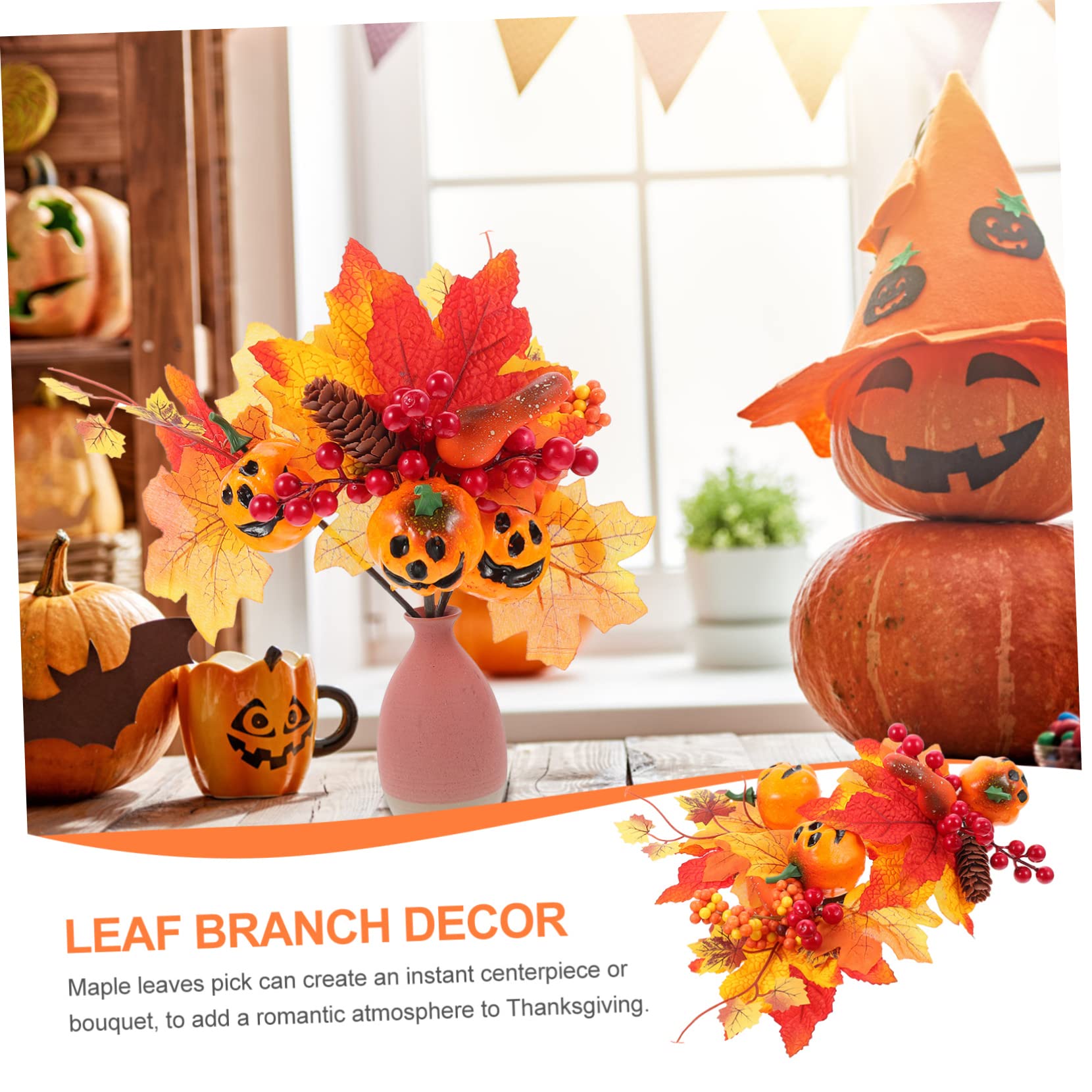 Alipis 5 Sätze Simulation Kürbis Zweige Halloween Dekoration Halloween-Dekoration Trockenblumen Püree Girlande Tischzentrum Gefälschte -Pflanze Plastik Orange 3 Stück * 5