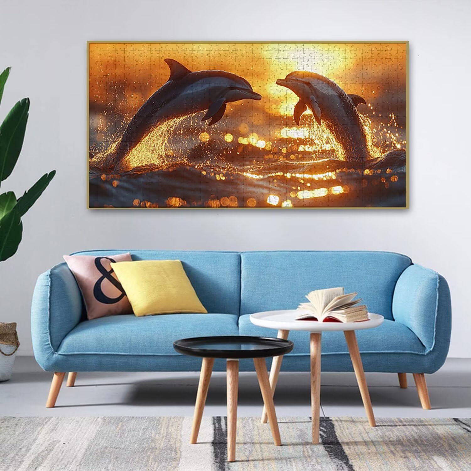 Puzzle 1692 puzzle dla dorosłych, wymagająca zagadka, prezent dla całej rodziny, prezenty dla kobiet i mężczyzn, motyw: delfin zachód słońca J-322