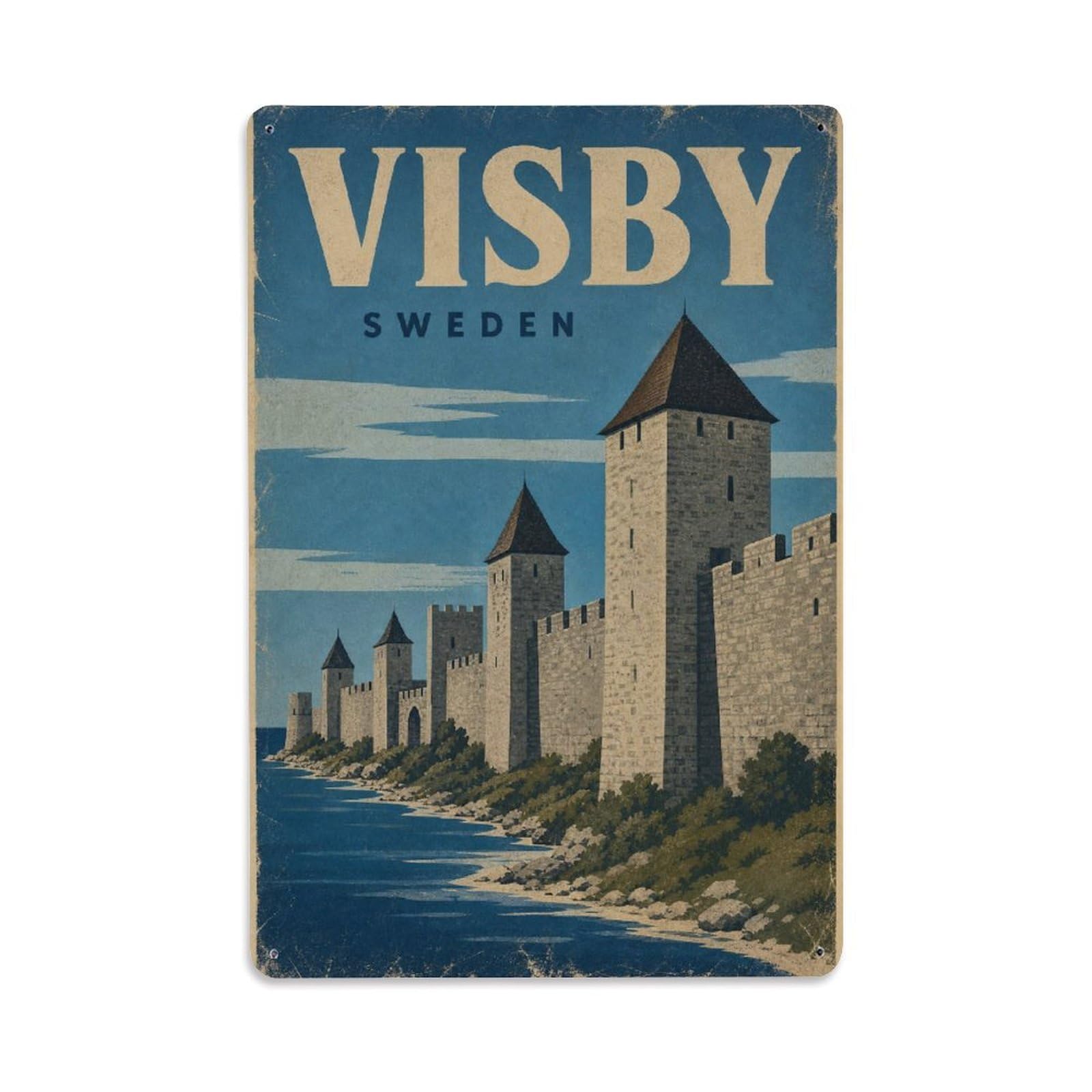 Travel Retro Sweden Visby Metal Tin Sign