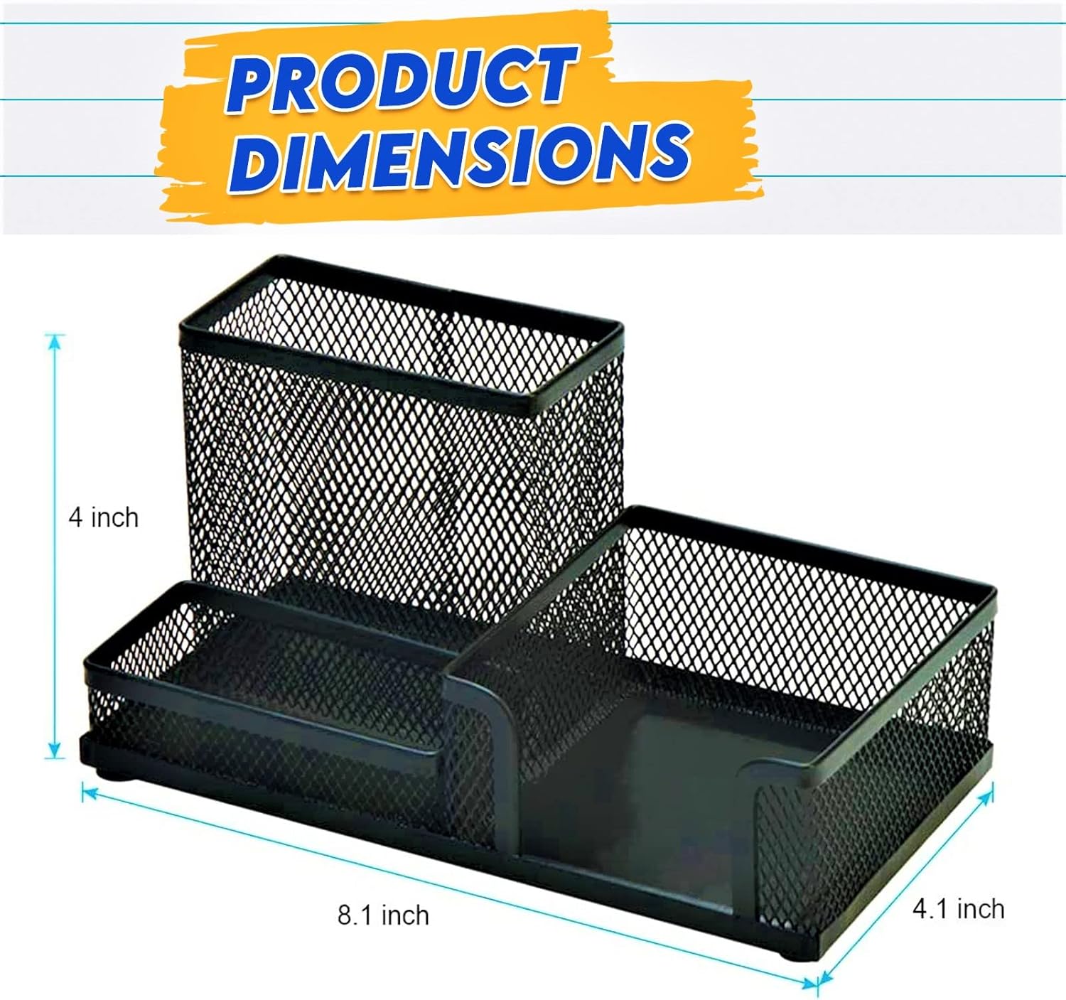 2 Pack 3 in 1 Mesh Pen Holder for Desk, 3 Compartments Pencil Holder Desk Organizer Caddy with Sticky Notes Holder Easy Storage Suitable for Home, Office and School : Everything Else