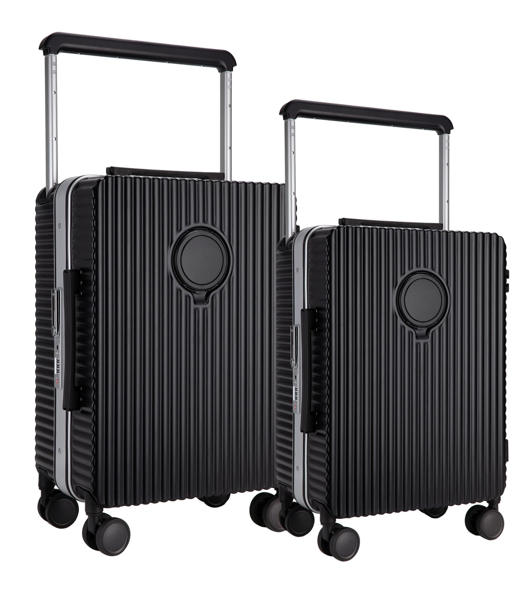 feilarioAluminum Frame Hardside Spinner Wheels Luggage, Zipperless Checked Super Large Captain Suitcase with Cup Holder/Phone Holder