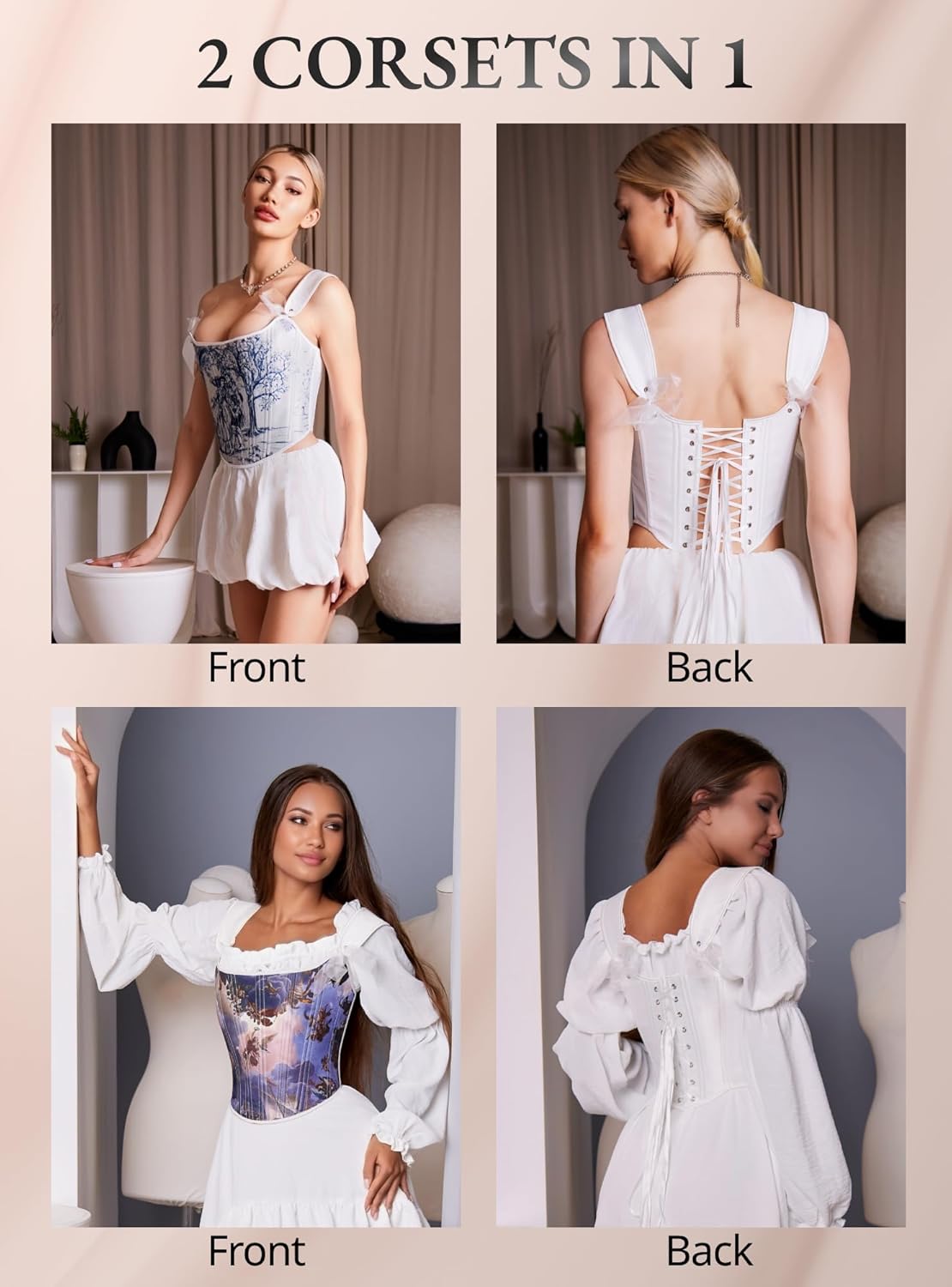 Double Sided Vintage Corset with Art Print - 20 Steel Boned Overbust Top, Lace-Up Shapewear - Image 6