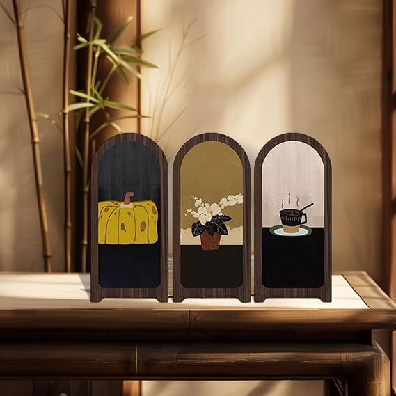 Decorative Desktop Screen, 3 Folding Mini Screen, Dining Room Divider, Home Decor, Style D