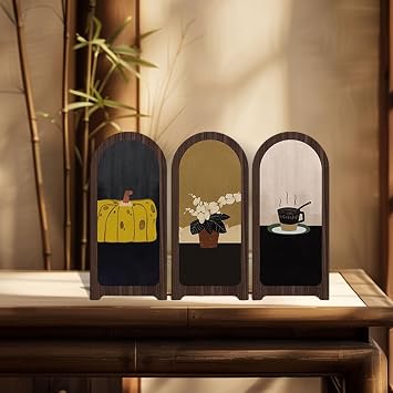 Decorative Desktop Screen, 3 Folding Mini Screen, Dining Room Divider, Home Decor, Style D