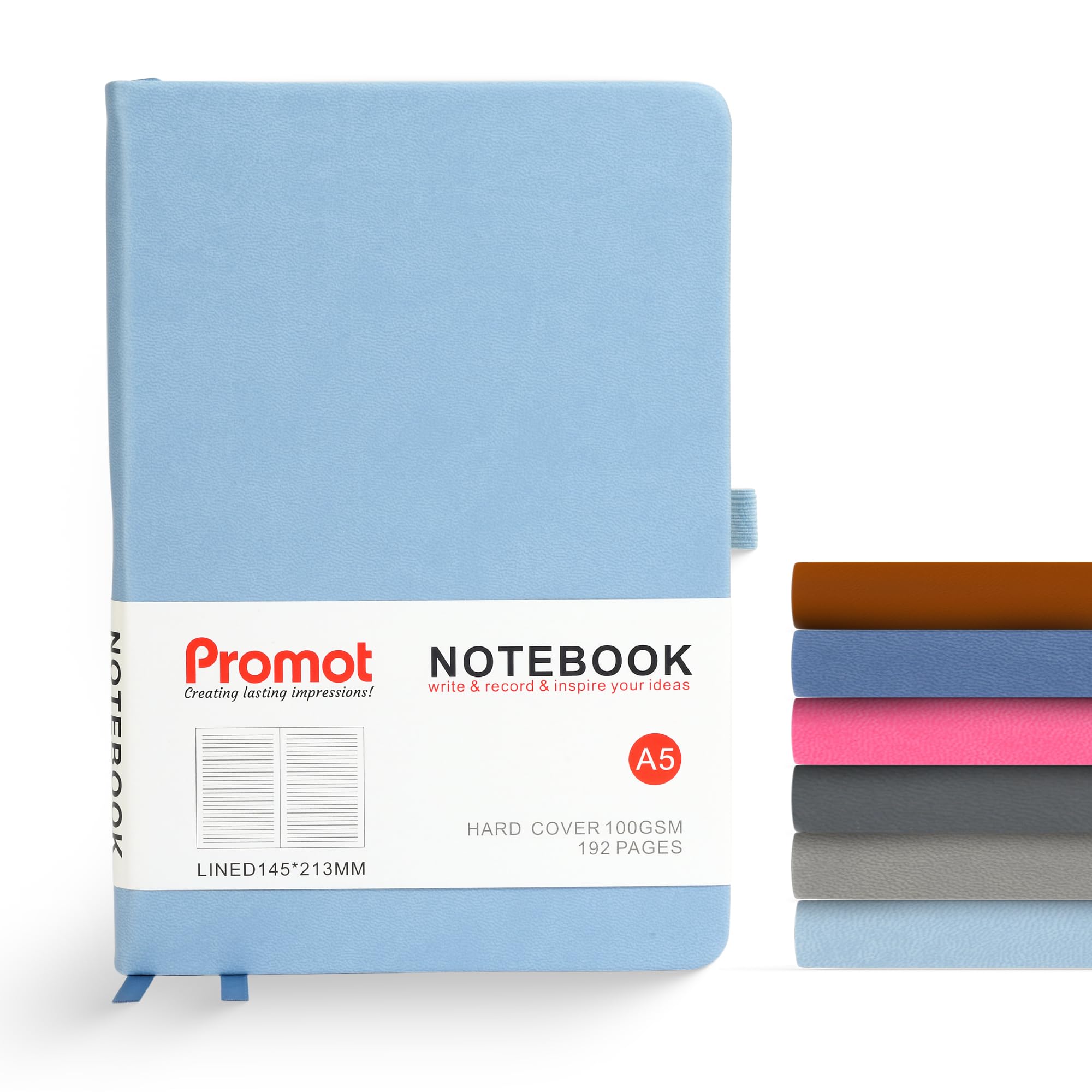 Promot Ruled Journal Notebook - A5 Sky Blue 192 Lined Pages 8.2 x 5.5 Inch - Hardcover Leather Notebook for Writing - 100 GSM Thick Paper, PU Leather,