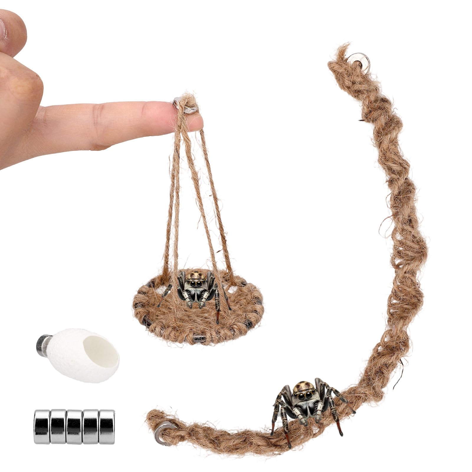 Sinbana 3pcs Jumping Spider Enclosure Accessories Set, Includes Cotton Rope Swing Bridge Ring Pendant, Platform Swing & Nest with Magnets for Medium Jumping Spider Terrarium Habitat Decoration Decor — image 1