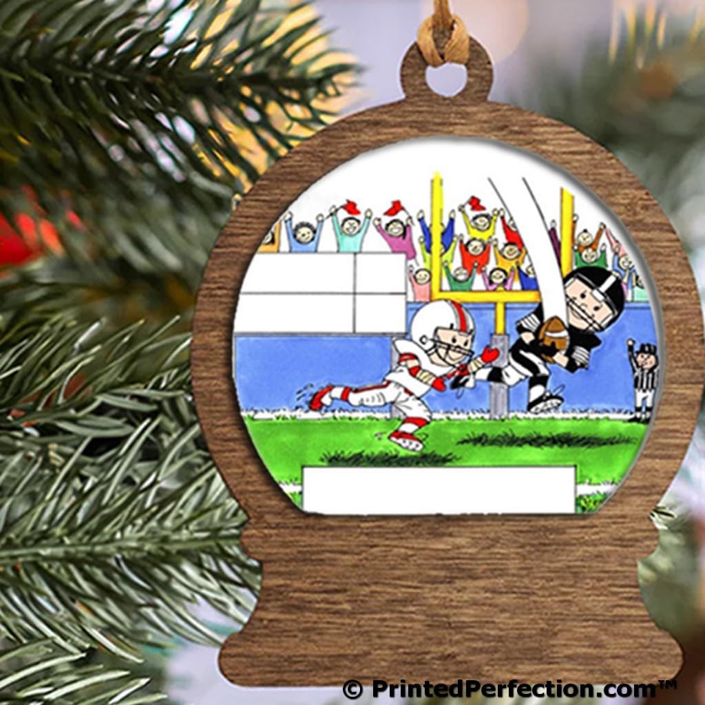 PrintedPerfection.com Personalized Football Player - Male Wooden Snow Globe Shaped Christmas Ornament