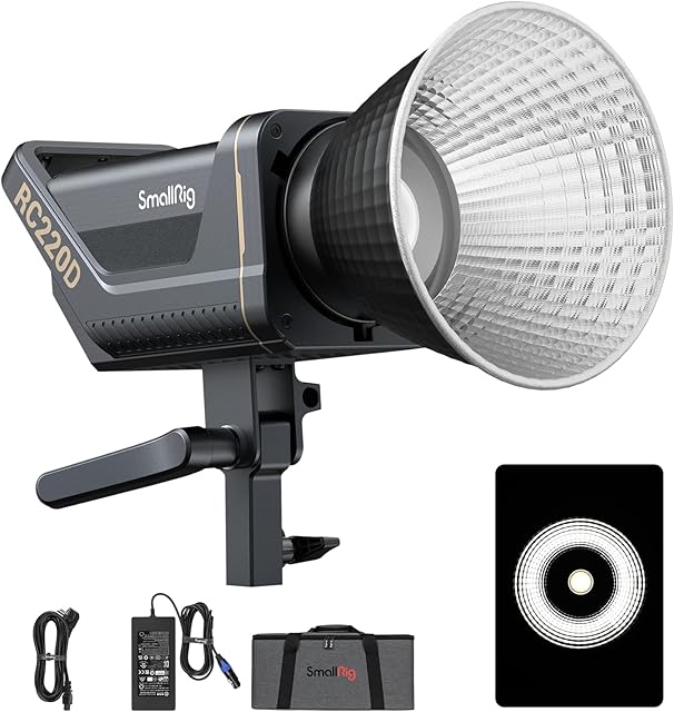 SMALLRIG RC 220D 220W COB LED Video Light, 5600K 98700Lux Continuous Output Light with 9 Lighting Effects, CRI 95+ Bowens Mount Light with 2 Power Supply Methods SmallGoGo App Control - 3619