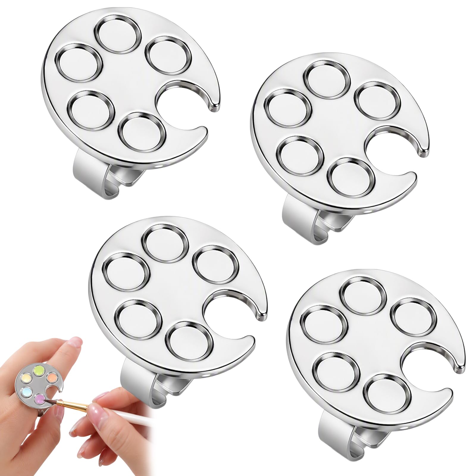4 Pack Mini Nail Paint Art Palette Finger Rings Metal Manicure Palette Tools Makeup Palettes