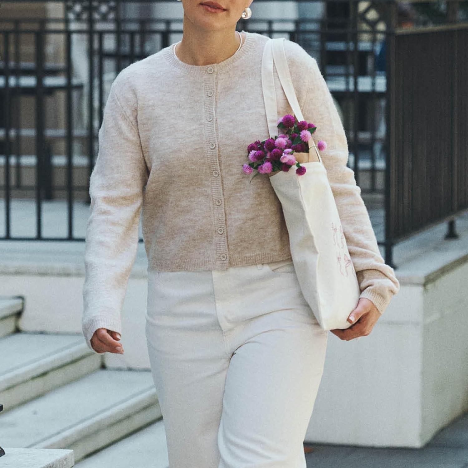 RUEWEY Women's Y2k Crop Cardigan Sweater Button Down Long Sleeve Lightweight Knit Crew Neck Cardigan Tops - Image 3