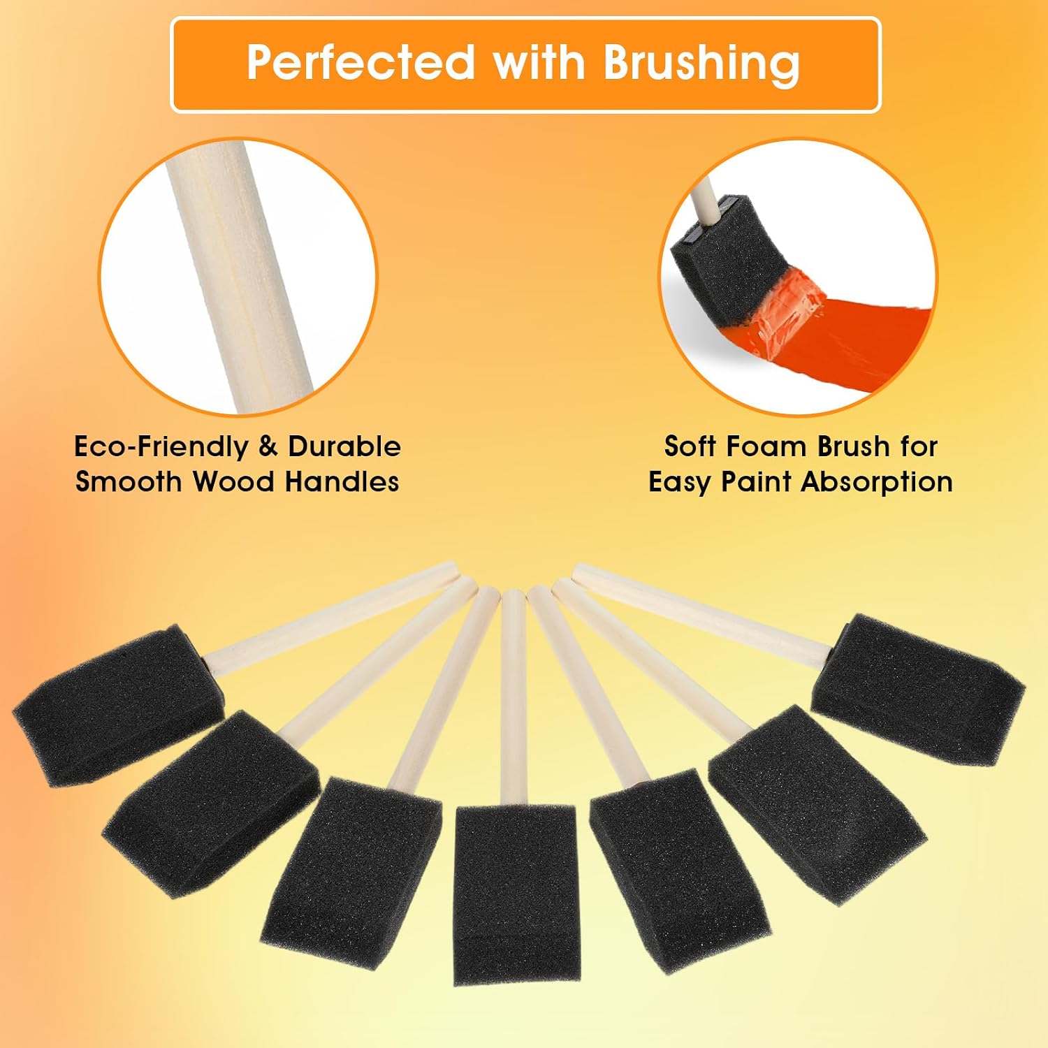 8 PCS Sponge Brushes for Painting, 1.6 Inch Foam Paint Brushes with Wood Handle for Painting, Craft, Staining, Varnish, Touch up on Wood, Canvas