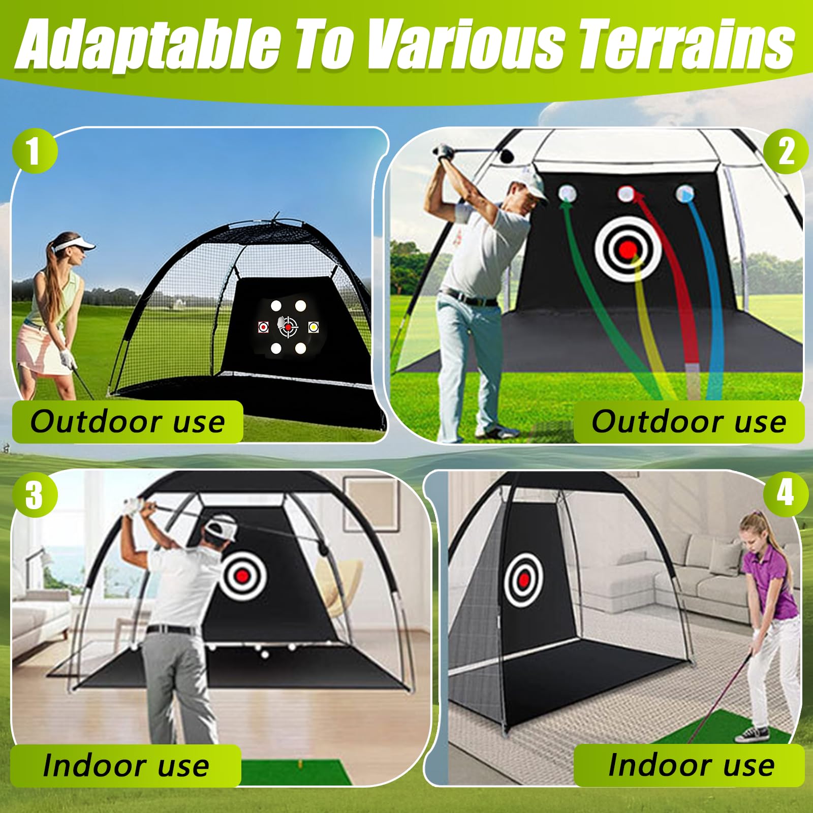 Golf Übungsnetz, 300 x 200 cm Golf Chipping Netz für Indoor und Outdoor Golf Trainingshilfen mit Rasenmatte Golfbälle Tees Sandsack Haken Zähler und Tragetasche für Training im Innen- und Außenbereich