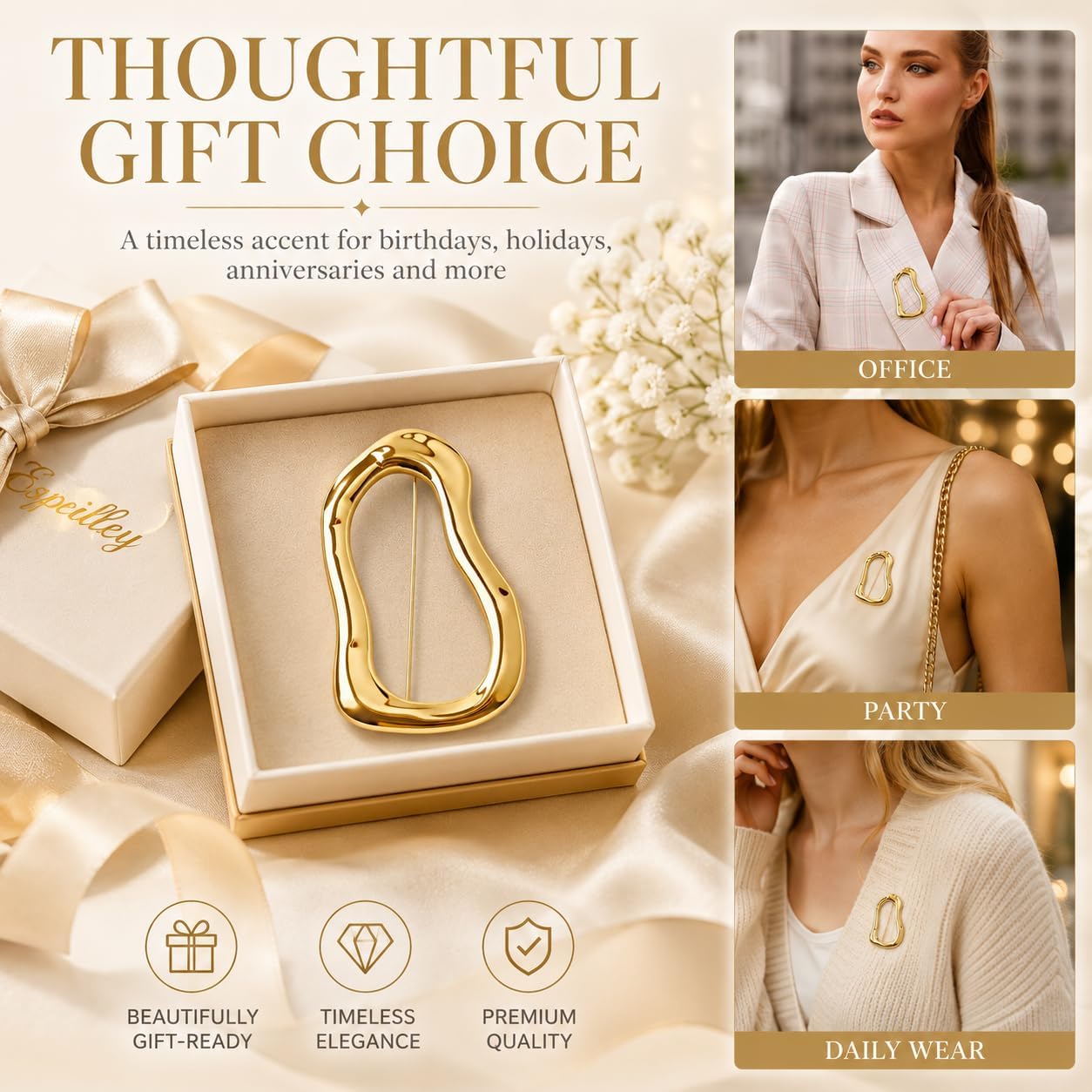 Gold Irregular Geometric Brooches Pins, Gold Tone Golden Fashion Lapel Shawl Pin Set for Sweater Hat Scarf Suit Dress, Unique Unisex Jewelry & Clothes Accessories for Women Men