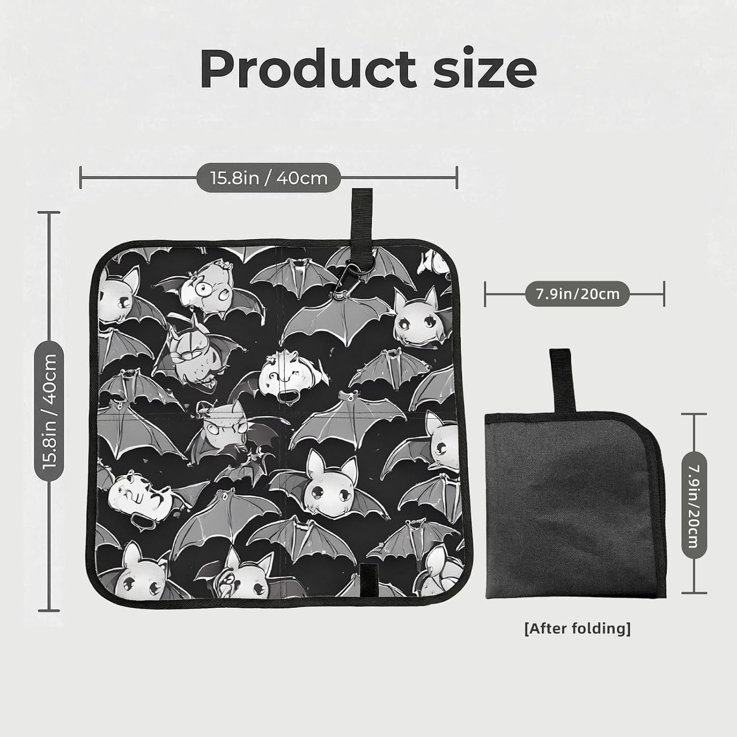 (Halloween Bats Grey) Sitting Pad Foldable Seat Cushion Lightweight Camping Seat Mat with Hook for Outdoor Hiking Picnic Camping