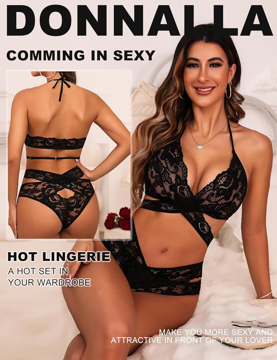 Donnalla Women Sexy Lingerie Set Two Piece Lace Bra and Panty Set Bralette Sleepwear - Image 4