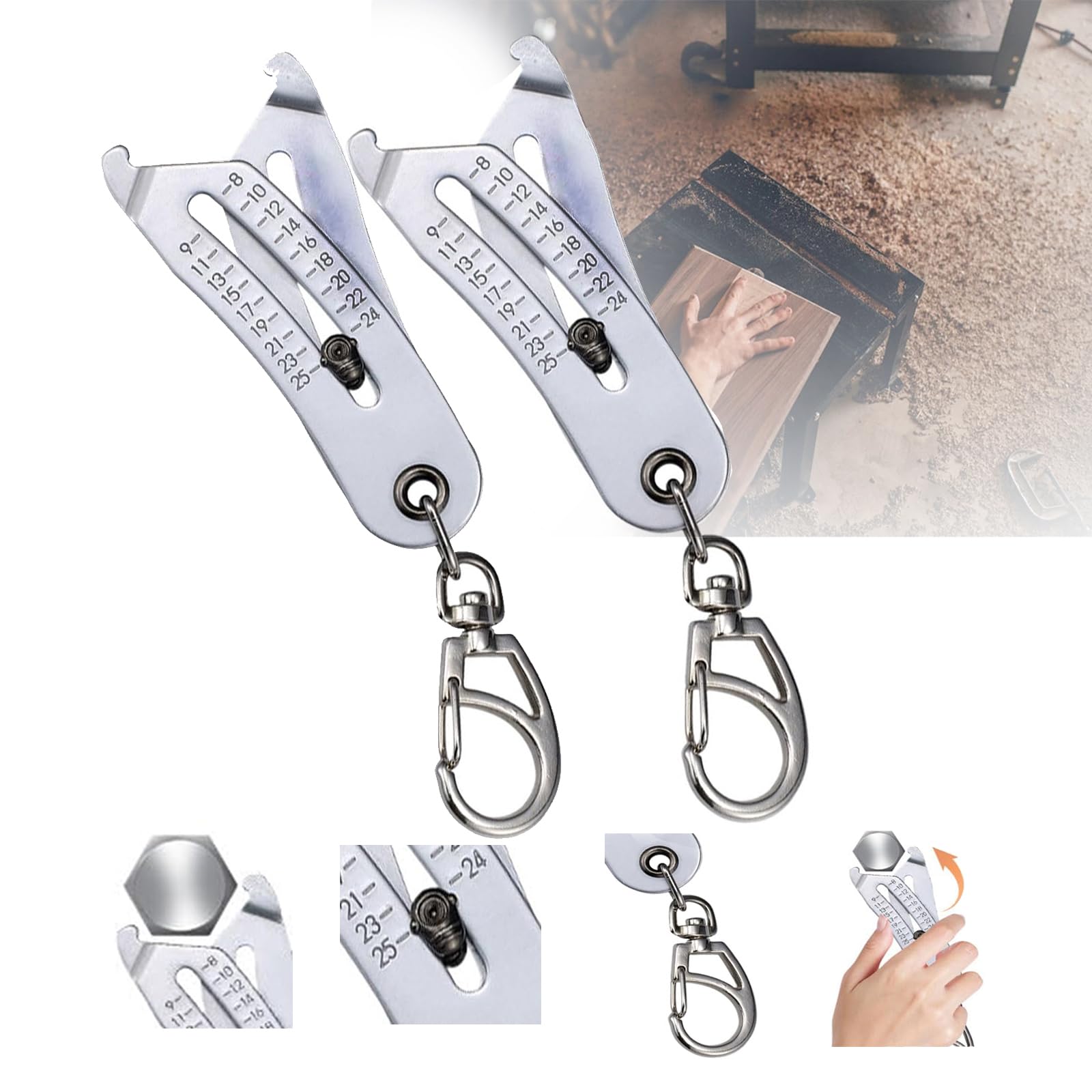 Portable Precise Thread Size/Adjustable Bolt Gauge & Keychain Wrench - Thread Size Verification Tool for On-The-Go Convenience, Thread Checker Inch