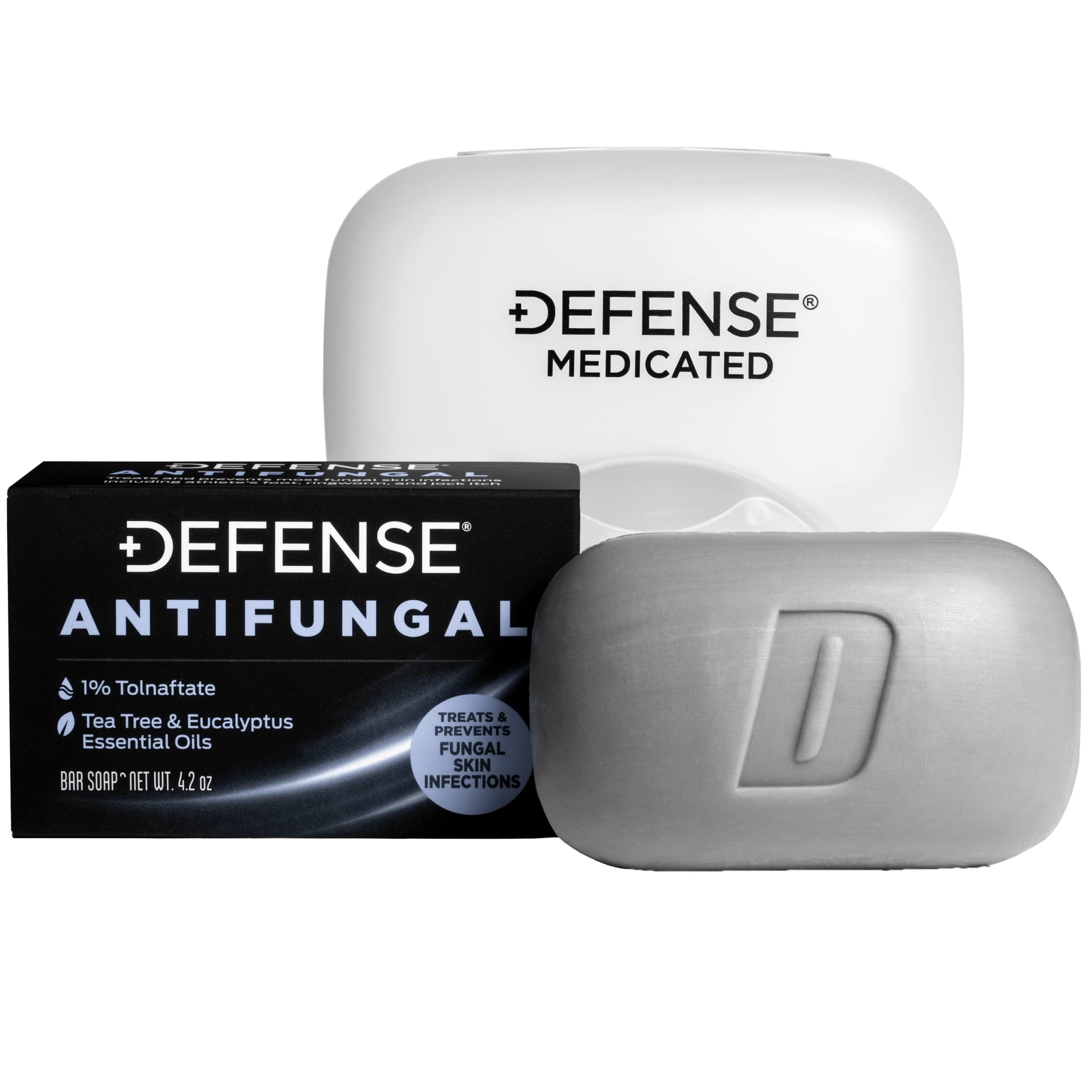 Defense SoapAntifungal Medicated Bar | Intensive Fungus Treatment for Athlete's Foot, Ringworm, Jock Itch and Skin Fungal Infections (One Bar with Snap-Tight Case)