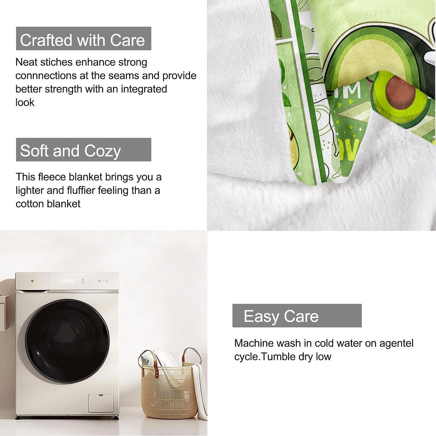 Avocado Throw Blanket, Vegan Friut Funny Quotes, Soft Cozy Fleece Blanket for Couch Bed, 60 x 80 Inches