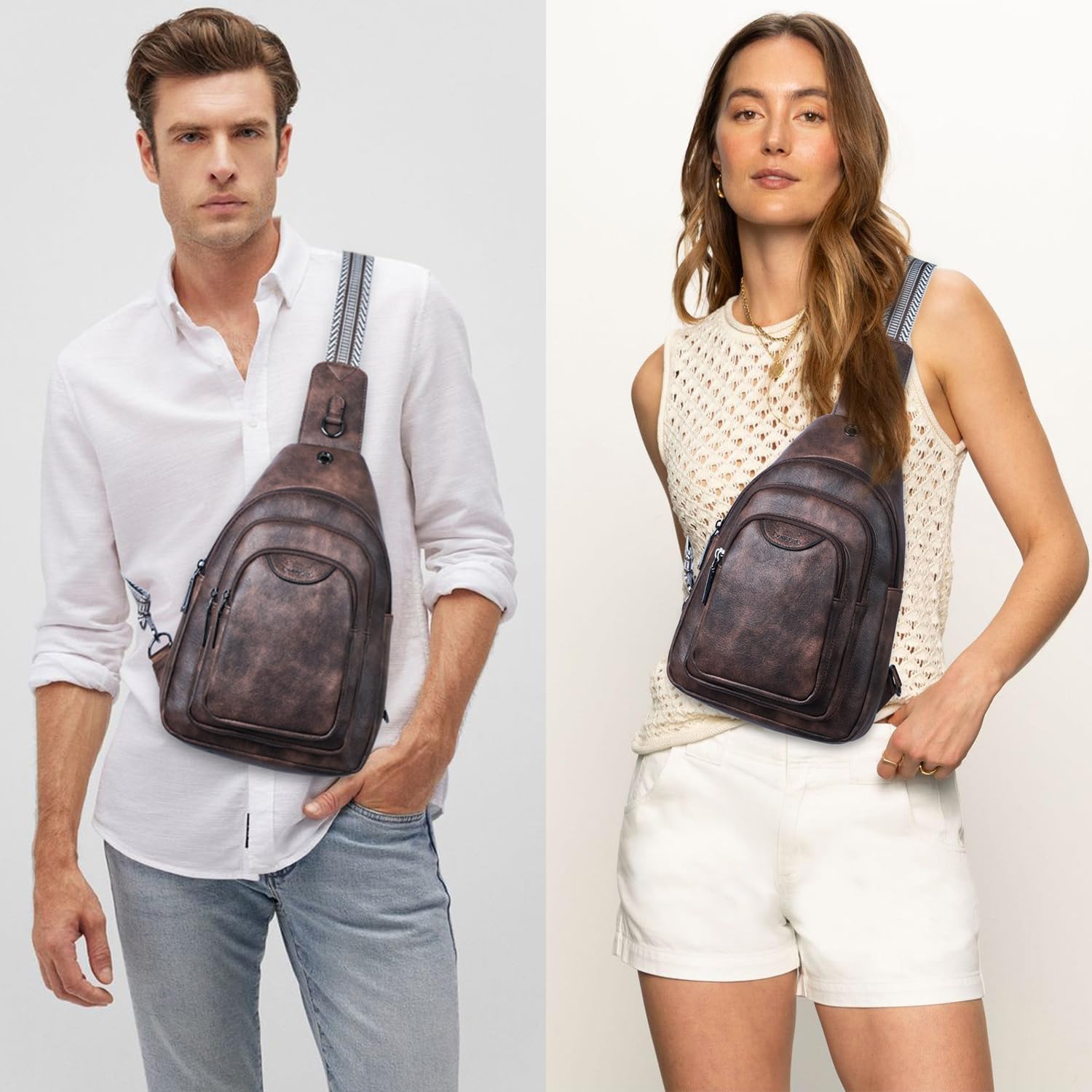 10L Crossbody Sling Bag for Women Men Anti Theft Cross Body Fanny Pack Belt Bag Purse Gifts for Women Faux Leather, Coffee - Image 2