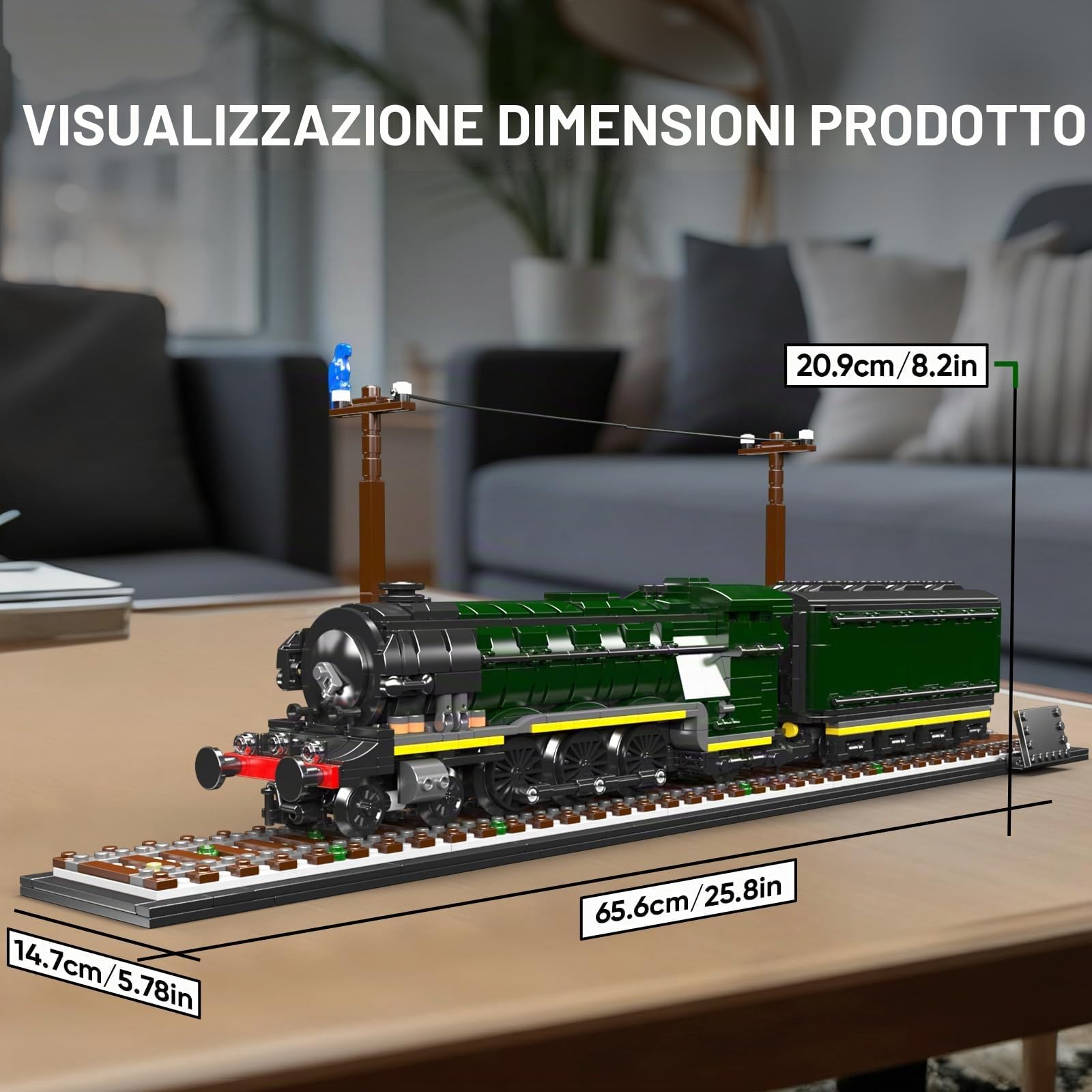 Mould King 12044 Flying Scotsman - Modellino di locomotiva a vapore, set di treni su larga scala da 1766 pezzi, con binari espositivi e carro merci, progetto di montaggio per hobbisti adulti