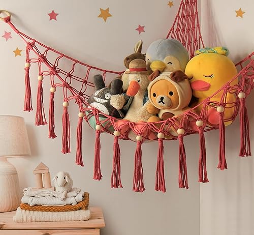 Miniatura 51 de Hamaca de peluche para almacenamiento de esquina, organizador de red de hamaca de juguete con luz LED, soporte de red de peluche para hamacas de