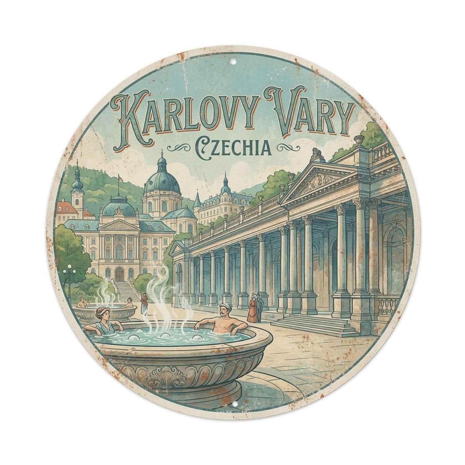 Czechia Retro Travel Karlovy Vary Vintage Metal Tin Sign Plaque Wall Decor for Cafe, Club Bar, Office, Garden Metal Poster 8x8Inch