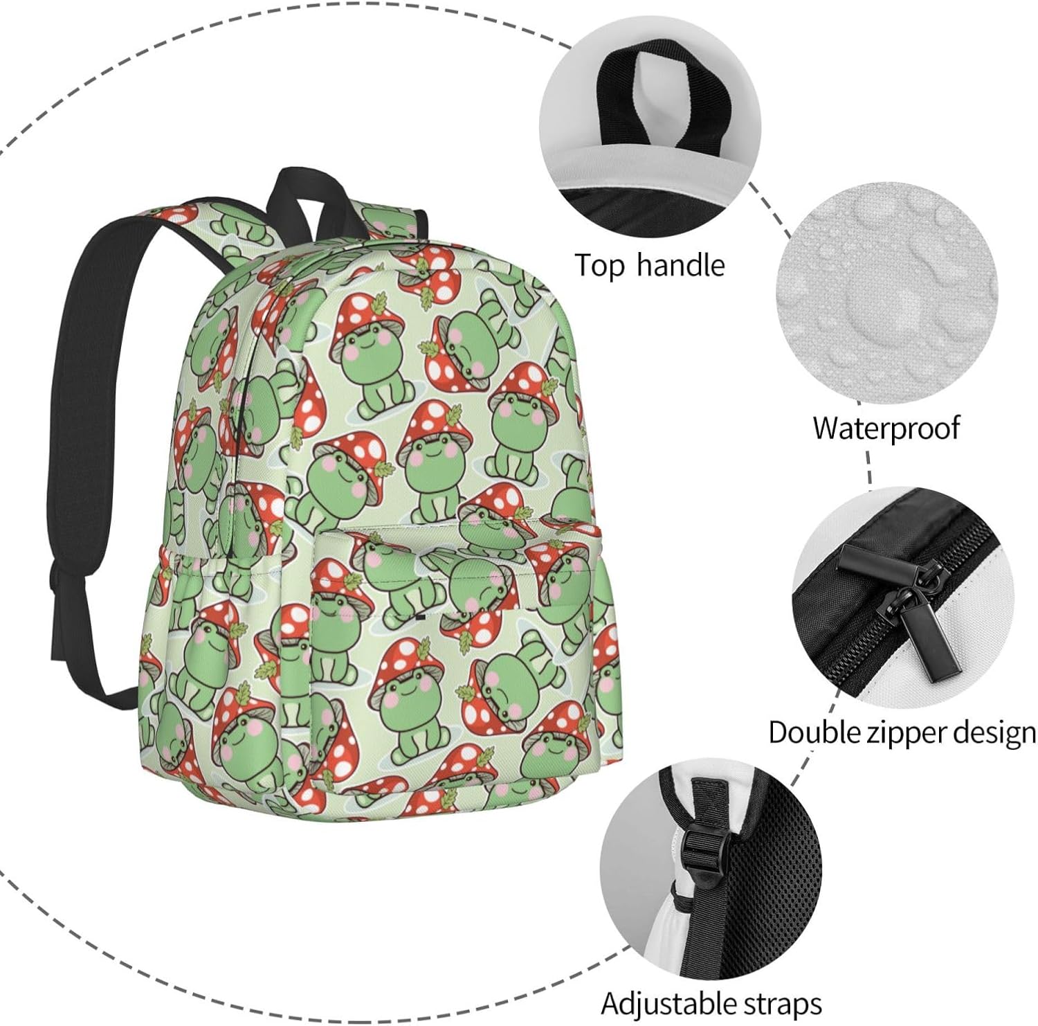 Cute Frog Red Mushroom Multipurpose School Bag Bookbag for Teenage Boys Girls Daily Backpack - Image 7