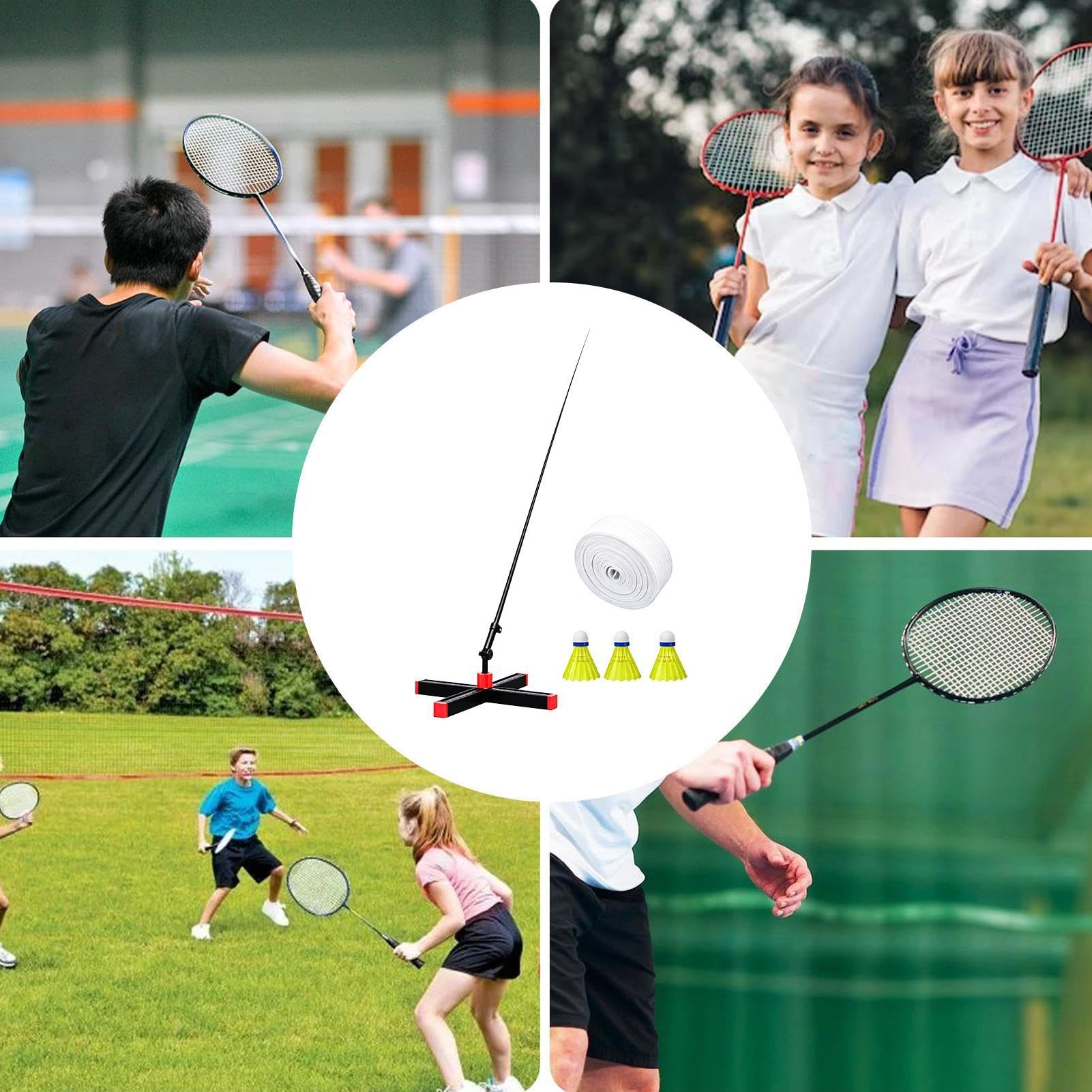 Badminton Singolo Aiuto di Formazione Pieghevole Portatile Self-Exercise Strumento di Pratica | Badminton Self-Training Aiuto per interni ed esterni, casa, cortile, adulti, bambini, principianti