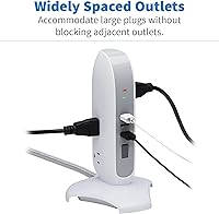 Vista 2 de Tripp Lite TLP66USB - Torre protectora de sobretensiones con puertos USB, 1200 julios, 5 tomas, 3 puertos USB, cable de extensión trenzado