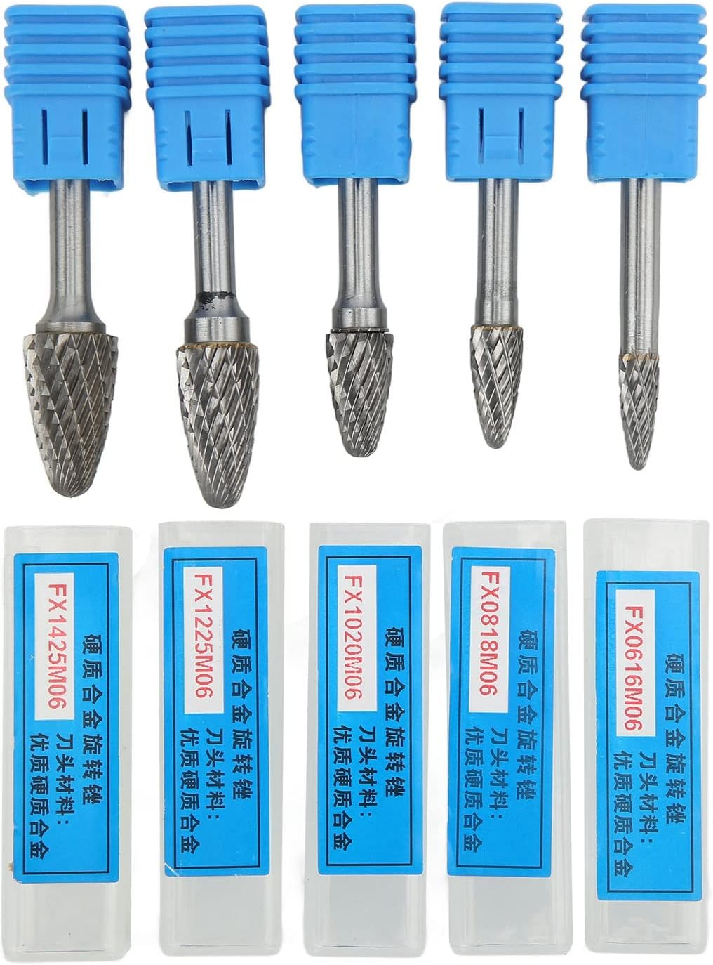 Brilluxa Carbide Rotary File Set, Double Cut Burr Bits, Tungsten Burr Kit, 6mm Shank for Aircraft Vehicle Ship Surface Grinding