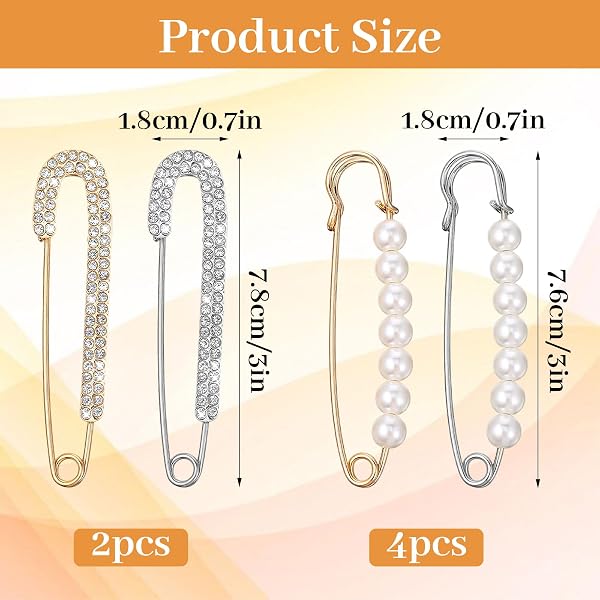 Lot de 6 épingles à nourrice en strass, épingles à nourrice fantaisie pour vêtements, fausses perles et strass pour femmes, décoration de vêtements, loisirs créatifs - 3