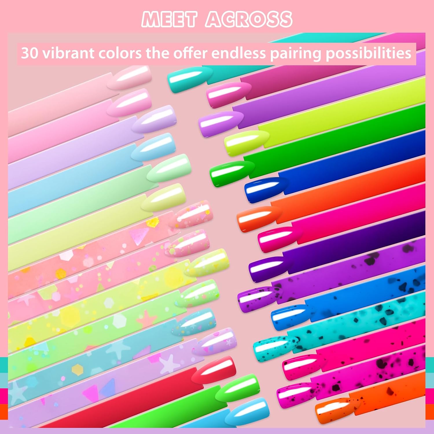 MEET ACROSS Neon Glow in the Dark Gel Nail Polish 30 Colors Glow in Dark Gel Polish Set Hot Pink Blue Green Purple Glow Effect DIY Nail Art Design Gifts for Women