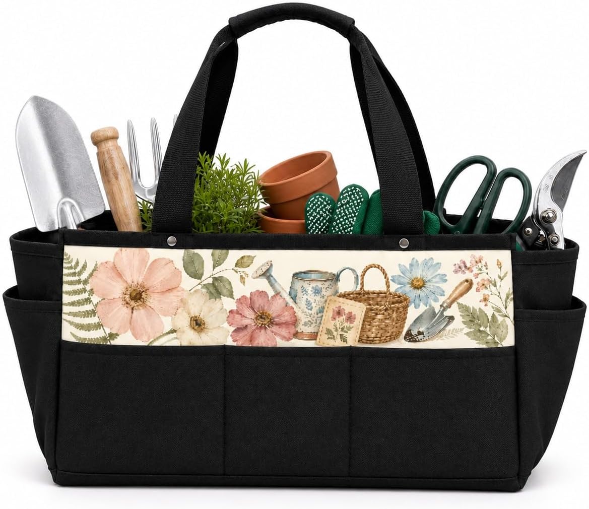 Pressed Flower Linen Garden Tool Bag Organizer for Porch in Summer