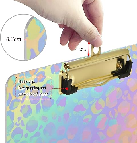 Miniatura 4 de Portapapeles de plástico con estampado de leopardo arcoíris, diseño de moda, tamaño carta, para estudiantes, niños, mujeres y hombres, tablero de