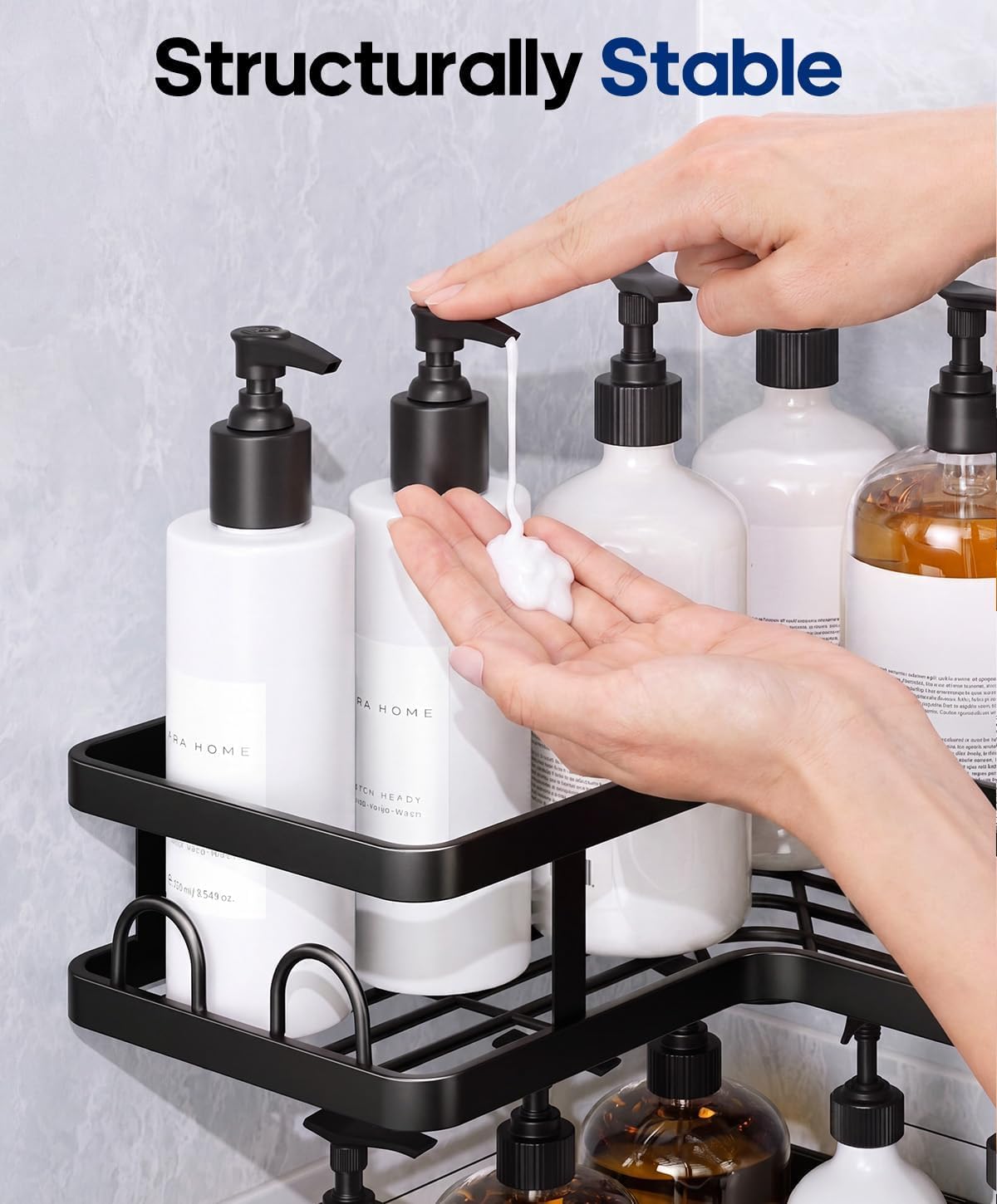 3 Pack Corner Shower Shelves, Rustproof Shower Organizer Caddy | No Drilling Shower Organizer Corner Exclusively for 90 Degree Right-Angle Walls with Hooks and Toothpaste Holder, Black