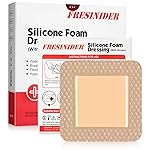 FRESINIDER Silicone Foam Dressing with Adhesive Border - Wound Dressing Bandage - Silicone Foam Pad - Pack of 5 - 4 x 4 Inches Large Waterproof Bandages - Self Adhesive Wound Care and Dressings