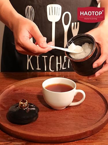 Miniatura 6 de HAOTOP Azucarero de 12 onzas con tapa y cuchara, recipiente de cerámica simple para azúcar, dispensador de azúcar, accesorios de barra de café,