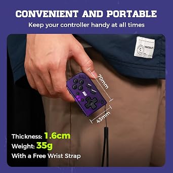 IINE Mini Retro Wireless Controller, Micro Remote Controller for Switch/OLED, PC, Android and IOS, Keychain Pocket-sized Controller with Turbo Function (Purple)