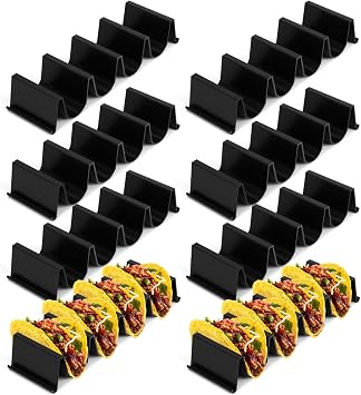 Baderke Taco Holder Stands Set of 8 Black Large Tray Plates Plastics Shell Holder for Taco Tuesday Night Mexican Festival Party Supplies, Dishwasher Microwave Safe