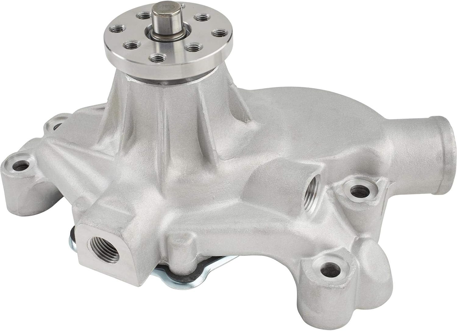 Small Block Chevy Performance Aluminum Water Pump, Short Style, T6 Casting, Curved Vane Impeller, Equal Flow, 3/4" Bearings, 5/8" Fan Pilot, Leak-Proof Seal, 5,500 RPM Max, IMCA 2023 Approved