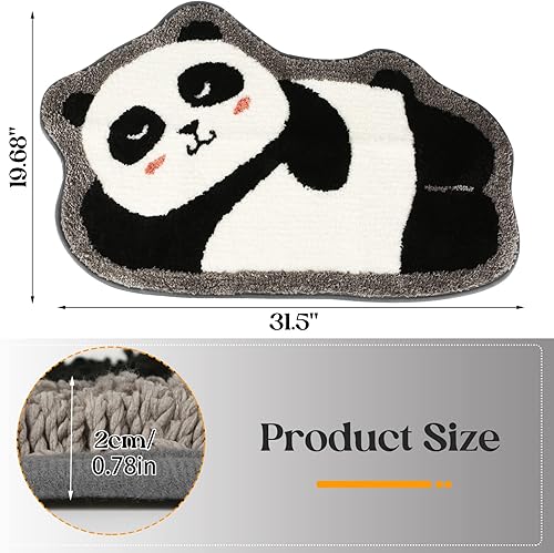 Miniatura 2 de Ankah Tapete de ducha, bonito diseño de dibujos animados, antideslizante, duradero, absorbente de lana, súper suave, lavable a máquina, (Panda)