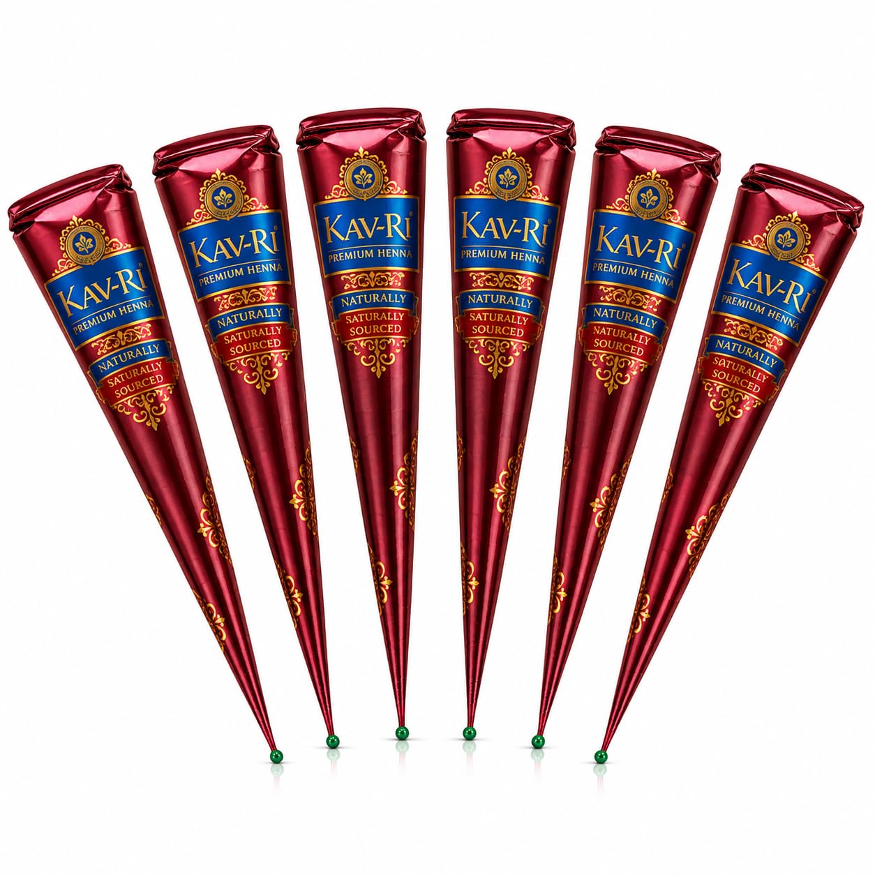 Kav-ri Premium Henna Cones Reddish-Brown, 6 Count, 5X Filtered, 25–27g